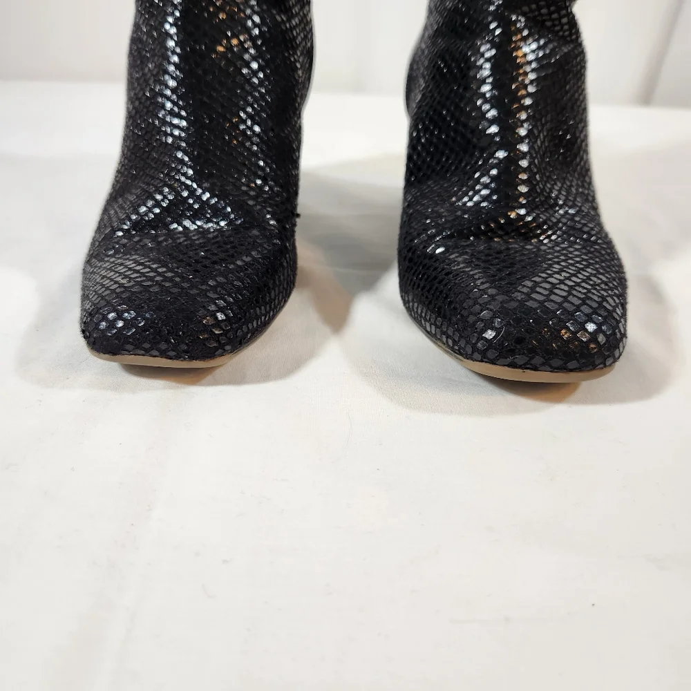 Franco Sarto Black Snakeskin Boots Size 7.5